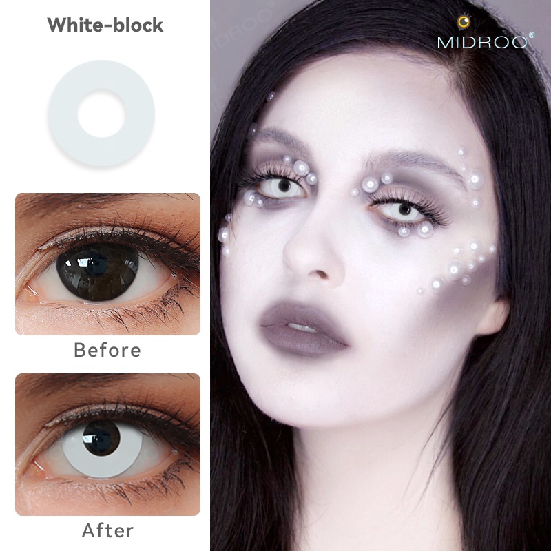 Kính áp tròng Midroo 14.5mm màu trắng mềm mại thoải mái dùng hóa trang halloween