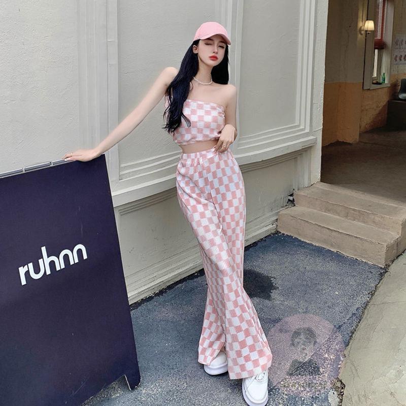 Áo Ống Không Tay Và Quần Dài Ống Rộng Lưng Cao Thời Trang Mùa Hè Cho Nữ