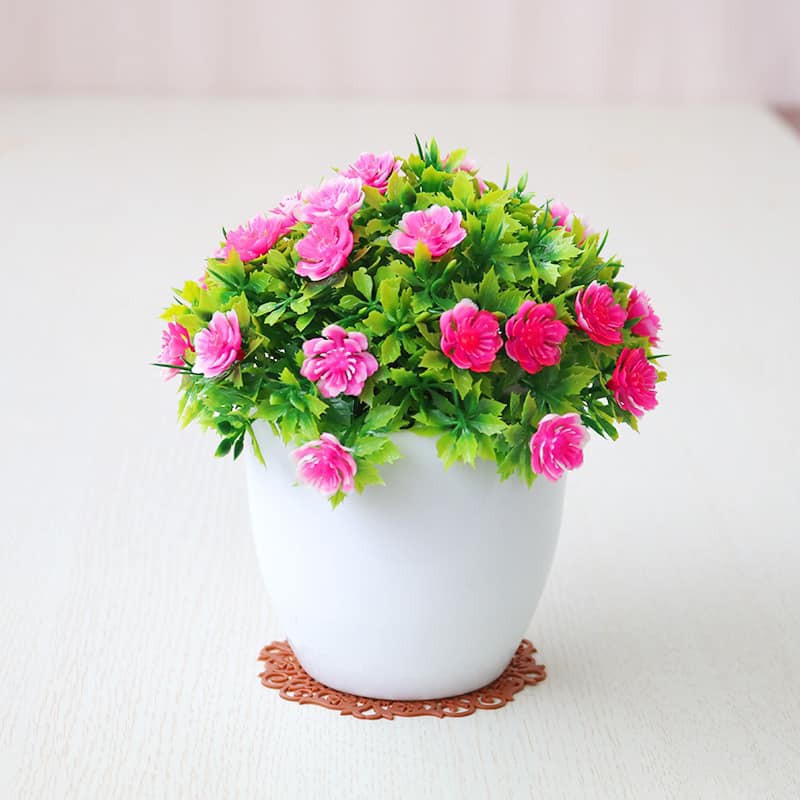 Cây hoa nhân tạo để bàn trang trí (kèm chậu cắm sẵn như mẫu) 15cmx14cm