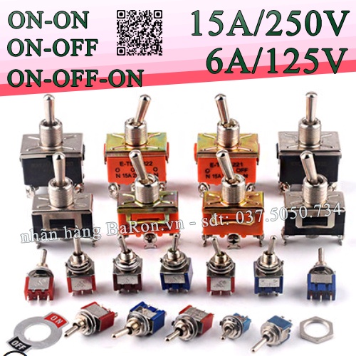 Công tắc gạt 3 chân 6A có 2 chế độ ON-ON hoặc 3 chế độ ON-OFF-ON