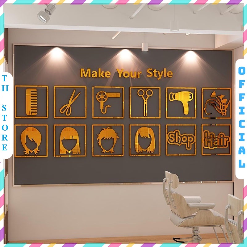 Tranh mica trang trí Salon tóc Trang trí salon, cửa hàng, spa (có thể đổi chữ Trung Quốc)