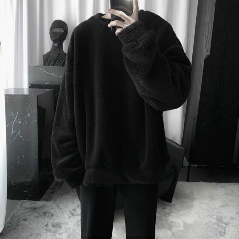 Áo Sweater Nhung Dày Dặn Dáng Rộng Cổ Tròn Phong Cách Hàn Quốc Cho Nam Giới simple áo sweater form rộng áo sweater trơn
