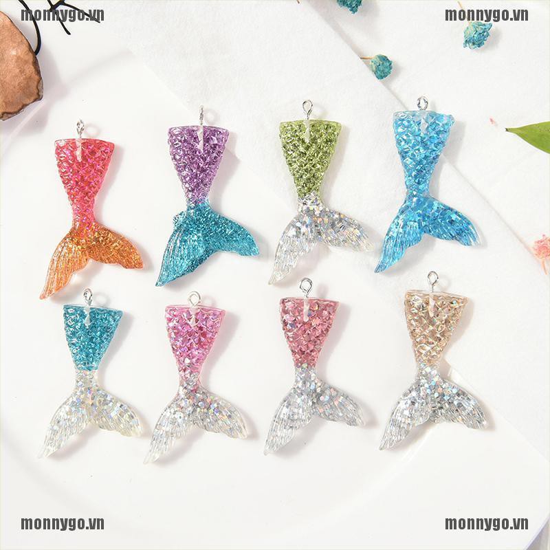 [COD+monnygo]10PCS Mixed Glitter Mermaid Fish Tail Resin Charm Pendant Fit