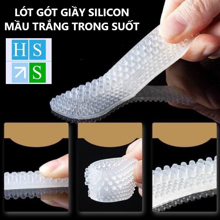 (1 Đôi) 2 Miếng đệm lót giày silicon 4D chống đau chân lót gót giầy êm ái chống trày gót chân (Mầu Vàng, Đen hoặc Trắng)