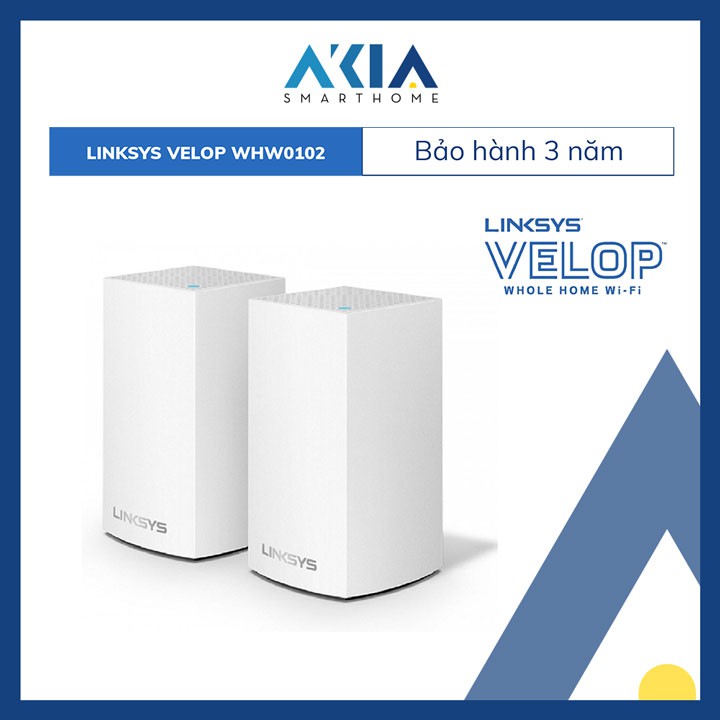 Cục phát wifi mesh [BH 1 ĐỔI 1 TRONG 3 NĂM] Linksys Velop Dual-Band AC2600 (2-Pack) WHW0102