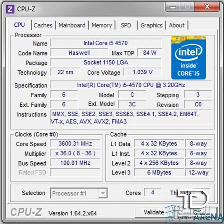 CPU i5 4570 socket 1150 thế hệ thứ 4 của Intel - Chip i5 4570 (6M Cache upto 3.6Ghz)