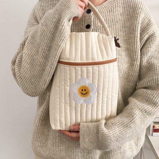 Túi Xách Cotton Chống Sốc Có Khóa Kéo Họa Tiết Gấu Dễ Thương Cho Nữ