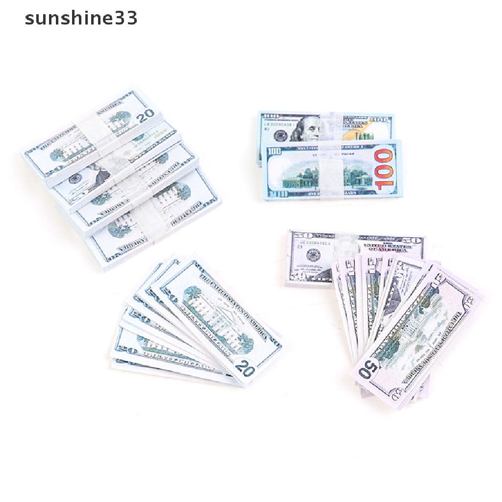 100 Xấp tiền đô la 1:12 5/10/20/50/100 trang trí nhà búp bê