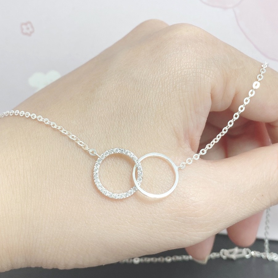 Dây chuyền bạc ta lồng 2 hình tròn lạm đá Evasilver, Vòng cổ  chuẩn bạc sang trọng thanh lịch
