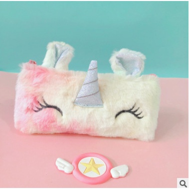 (Thohong001) Hộp đựng bút, túi đựng ngựa một sừng unicorn lông thú nhiều màu KT 20.5*9.7cm
