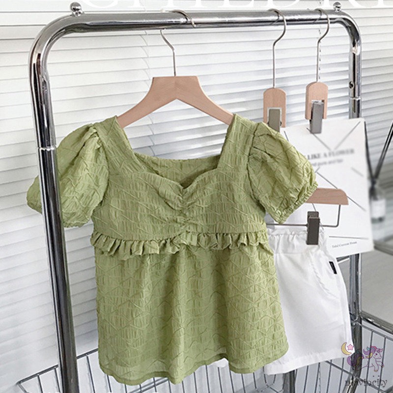 Set Đồ 2 Món Áo Tay Ngắn Cổ Vuông + Quần Short Phong Cách Hàn Quốc Cho Bé Gái