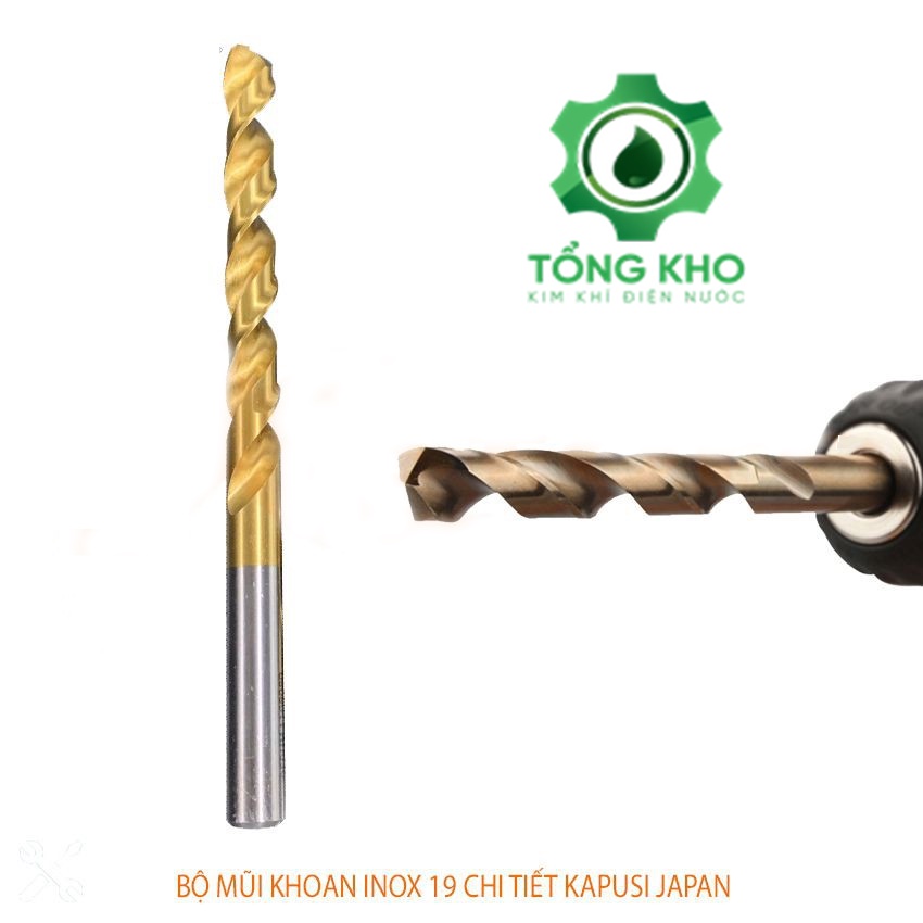 Bộ 19 mũi khoan inox Kapusi Japan kích thước từ 1-10mm - Set mũi khoan kim loại chính hãng  - Tổng kho kim khí điện nước