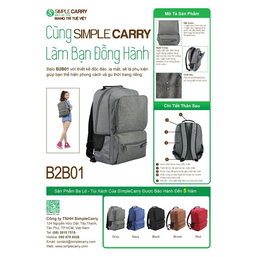 Balo chống nước simple carry B2B01 bảo hành trọn đời