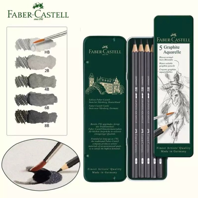 Set 5 cây chì nước đen Faber Castell Đức kèm quà tặng made in Germany