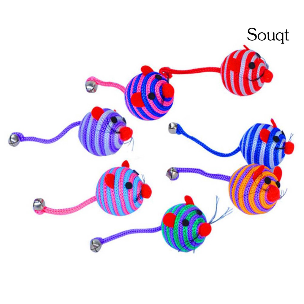 Bóng Đồ Chơi Hình Chú Chuột Đuôi Dài Bằng Dây Nylon Họa Tiết Kẻ Sọc Hoạt Hình Dành Cho Mèo Cưng