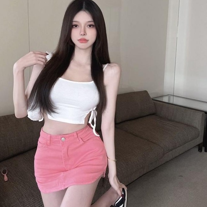 Set trang phục MURIOKI áo kiểu hai dây crop top và chân váy lưng cao ôm dáng quyến rũ cho nữ (có bán lẻ)