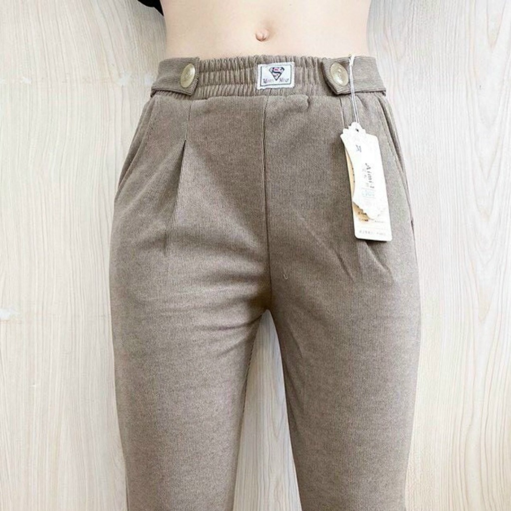 Quần baggy dạ nữ chất tăm cạp chun phối 2 khuy kiểu hàn quốc có 3 màu cạp chun cao quần dạ tăm loại 1