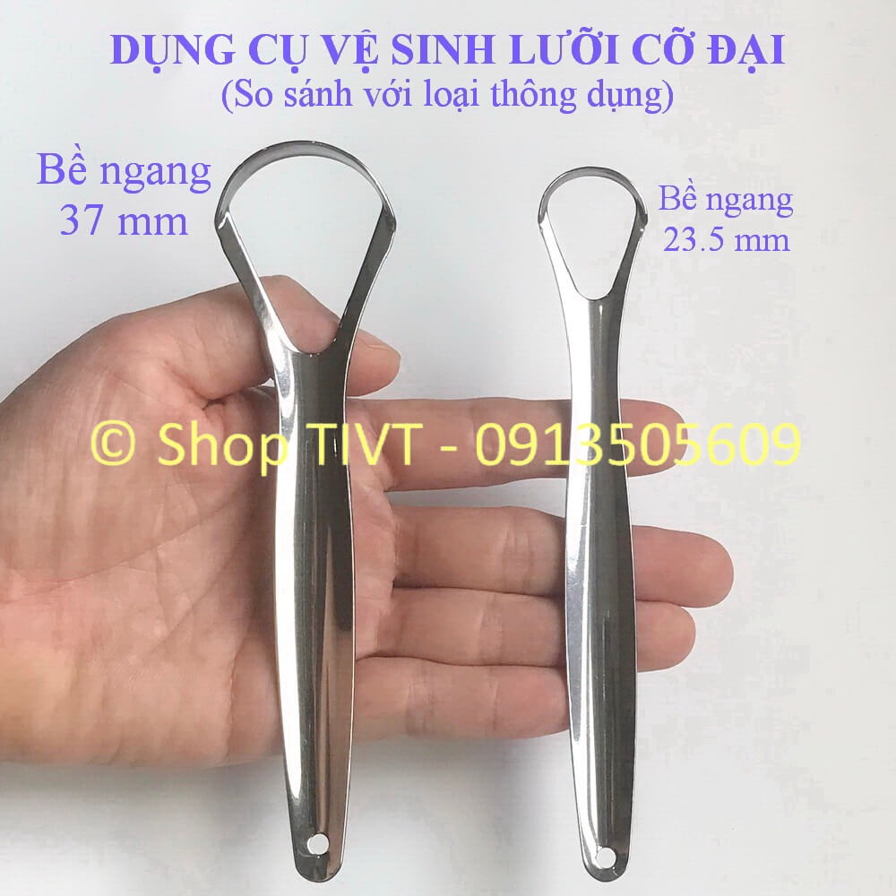 Dụng cụ vệ sinh lưỡi cỡ đại, làm sạch rêu lưỡi, hết hơi thở nóng, hôi, cây rơ lưỡi người lớn cỡ đại bằng Inox-TIVT