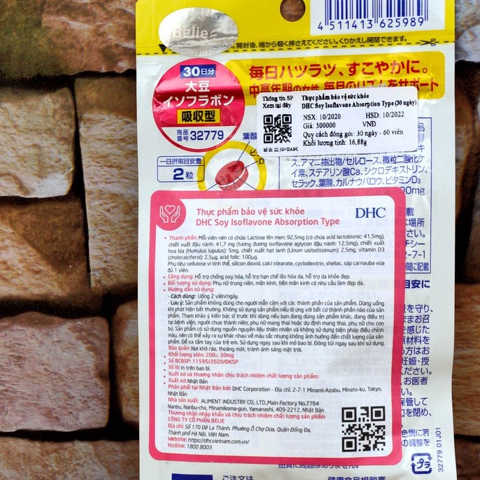 Viên uống mầm đậu nành DHC Soy Isoflavone Absorption Type 30 ngày dùng của Nhật