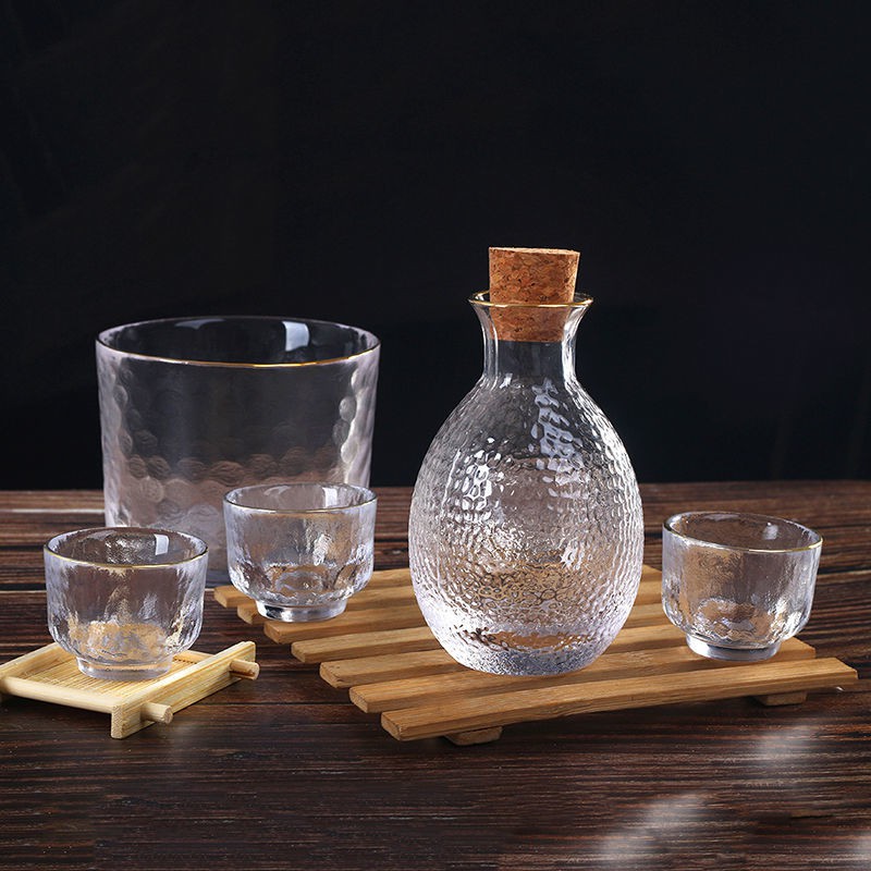 Japanese Hammered Sake Jug Bộ thủy tinh không chì Rượu gạo hâm nóng Bình Gia dụng