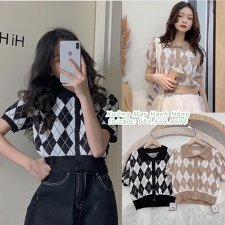 Áo len croptop ô trám, áo len caro Hàn Quốc kèm ảnh/video thật
