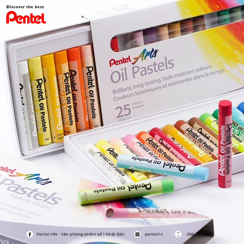 Sáp Màu Dầu Pentel Oil Pastel 25 màu PHN-25 | Màu Sắc Tươi Sáng | An Toàn Không Độc Hại