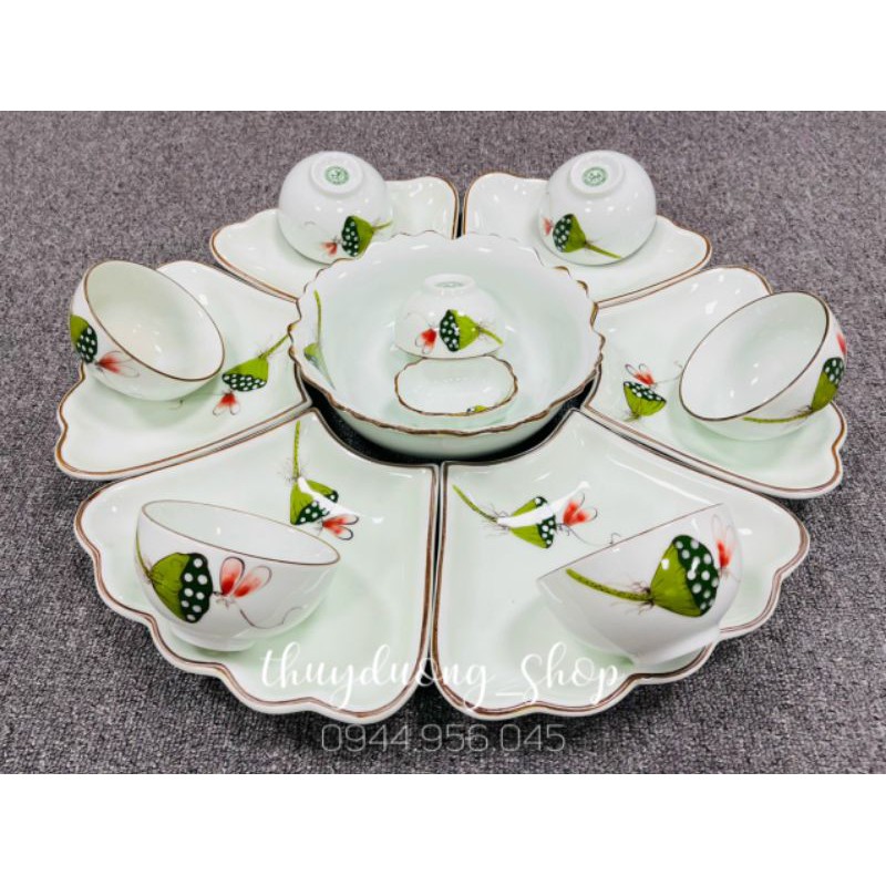 Bộ đồ ăn men ngọc vẽ sen, chuồn chuồn