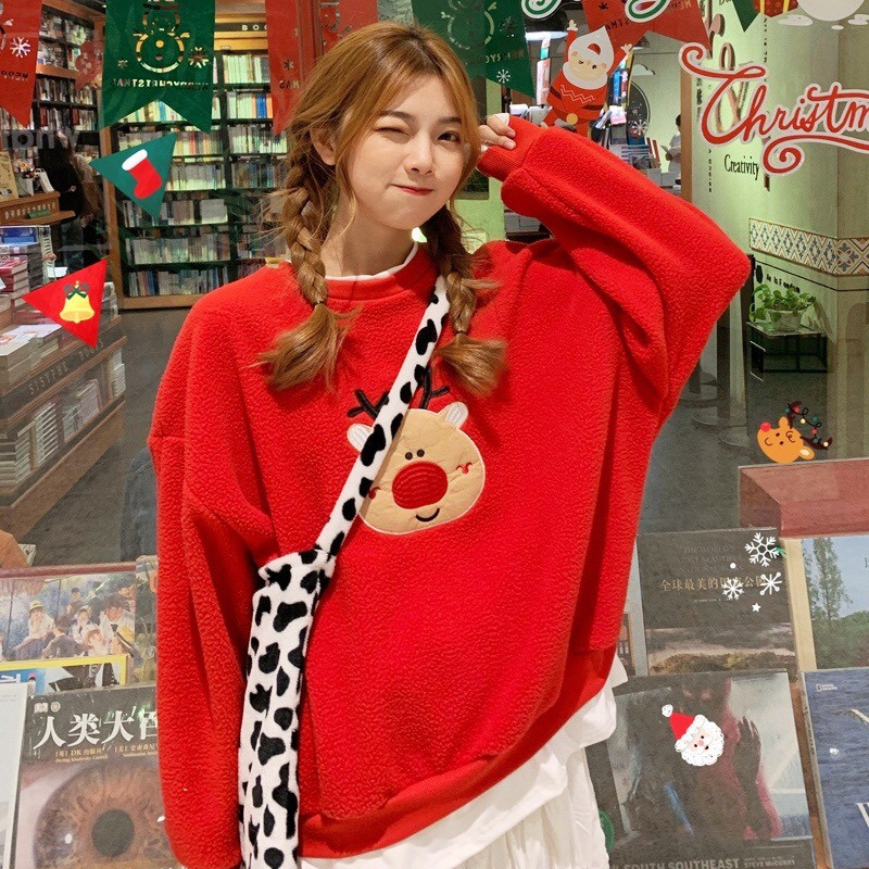 ÁO NOEL NỈ THỤNG PHỐI VẠT CỰC XINH - ÁO SWEATER GIÁNG SINH Tuần Lộc Cây Thông Người Tuyết Đỏ Xanh Trắng Đen