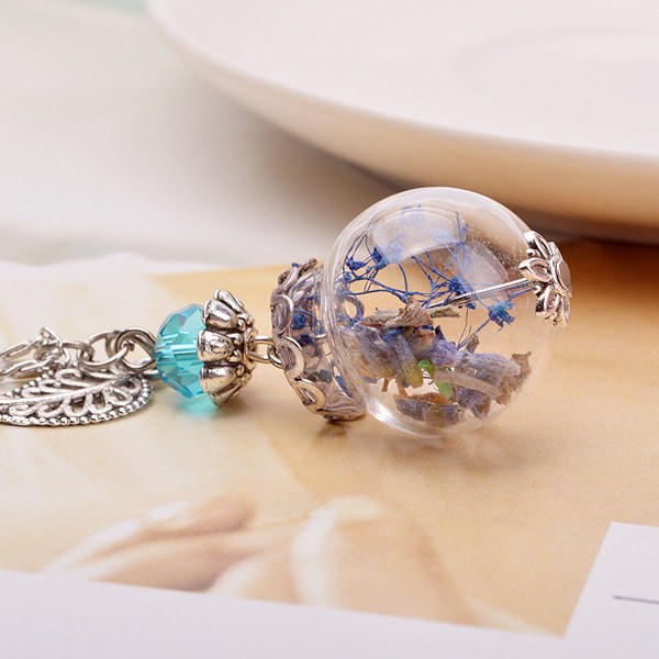 Vòng cổ dây chuyền pha lên hoa oải hương ép khô đồ trang sức nhẹ nhàng