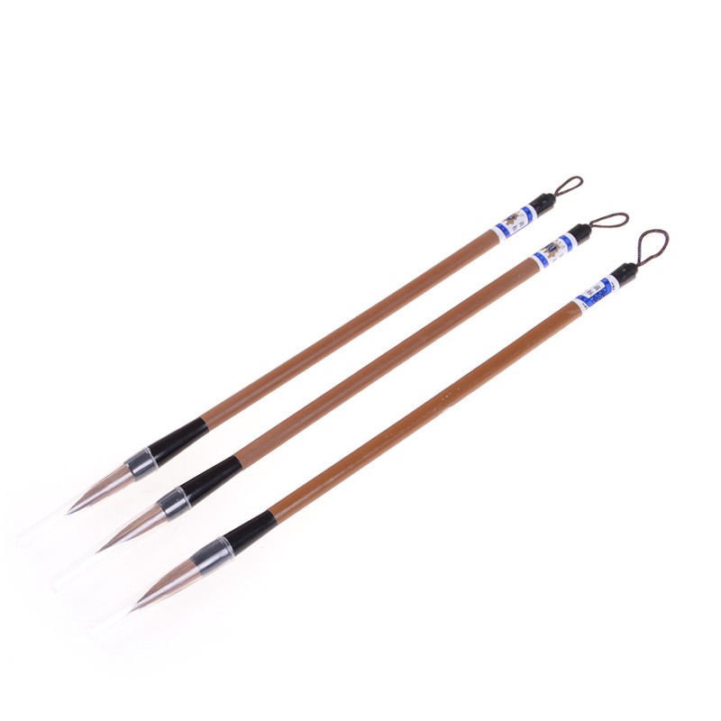 Bộ 3 bút lông viết thư pháp màu nâu phong cách Trung Hoa