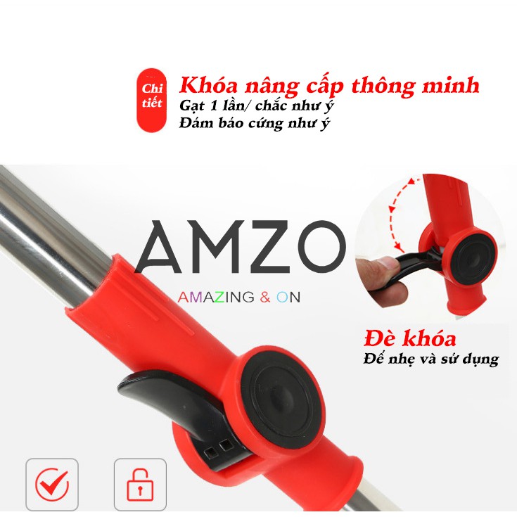 Cây lau nhà 360 độ inox 19 - 22mm AMZO -khóa lật - đã kèm bông lau (không thùng) màu ngẫu nhiên