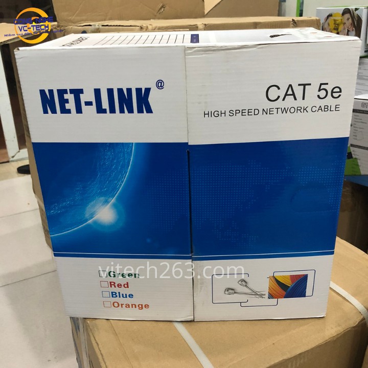 Cuộn Cáp Mạng NetLink CAT 5E UTP , Lõi 0.42mm,Cuộn 305M (Màu Xanh)-Tốc độ truyền tải tín hiệu ổn định lên đến 120m