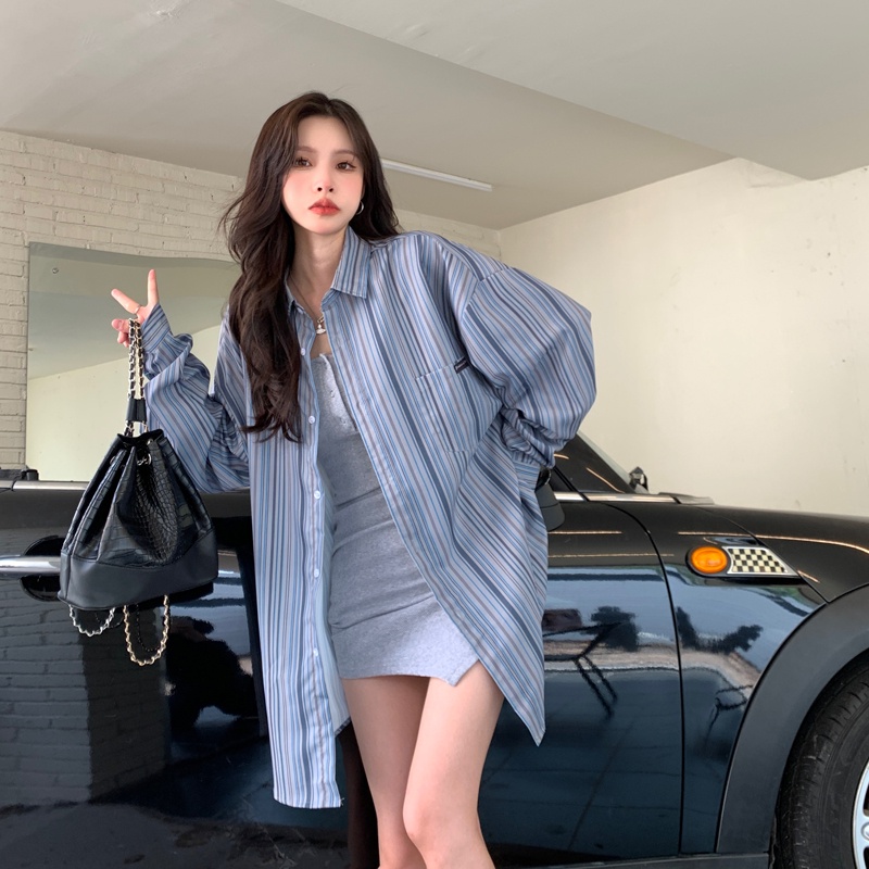 Áo sơ mi SUXI tay dài họa tiết kẻ sọc thời trang dành cho nữ