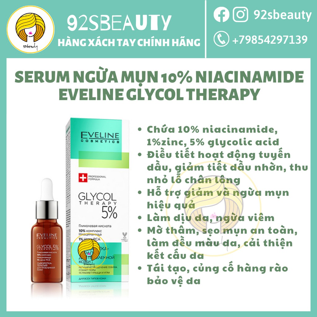 Serum Eveline Glycol Therapy 5 giảm mụn, ngừa thâm, phục hồi da hiệu quả