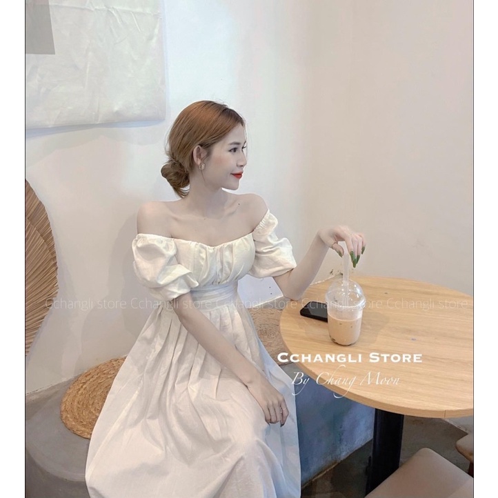 Váy dài trắng tay bồng