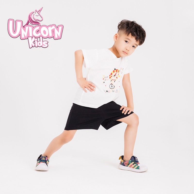 Áo phông cộc tay bé gái bé trai Unicorn Kids hình hổ bé làm xiếc 100% cotton, từ 1- 5 tuổi cân nặng từ 8.5 - 22kg