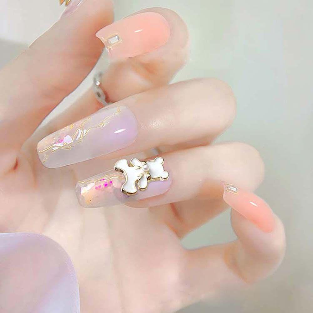 Phụ Kiện Trang Trí Móng Tay Hình Gấu 3D Bằng Hợp Kim Màu Trắng Đen Thời Trang