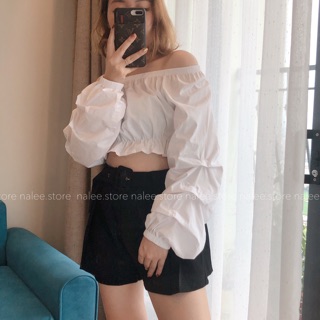 Áo trễ vai croptop tay rúm