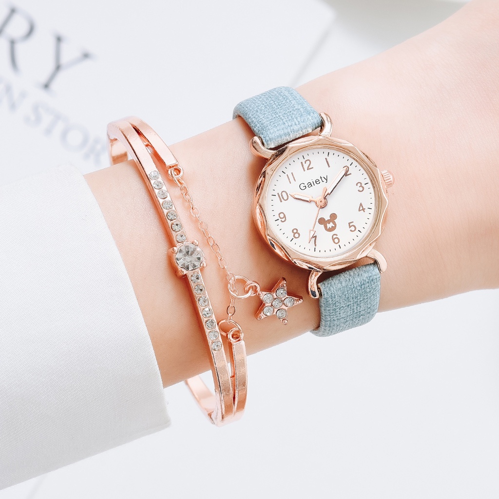 Đồng hồ đeo tay quartz mặt tròn dây da đơn giản dành cho nữ