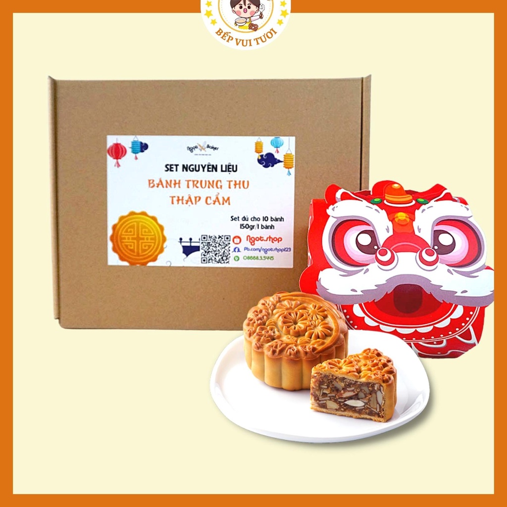 Nguyên liệu làm bánh trung thu nhân thập cẩm đầy đủ 10chiếc (có hướng dẫn) loại 150g