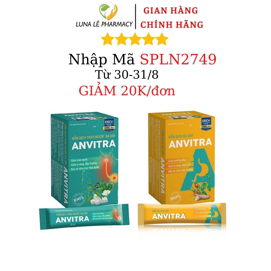 Anvitra Hỗn Dịch Giảm Acid Dạ Dày Và Trào Ngược Dạ Dày Thực Quản Hộp 15 Gói