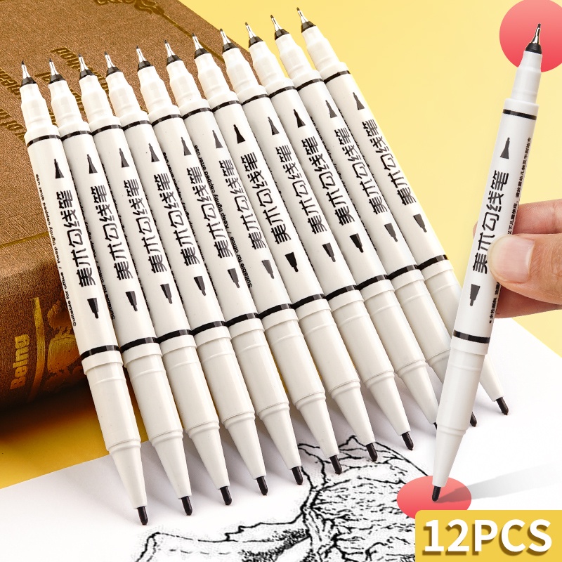Weao Set 12 Bút Lông Đánh Dấu Hai Đầu Có Móc Đánh Dấu Đường Kẻ Nhanh Khô