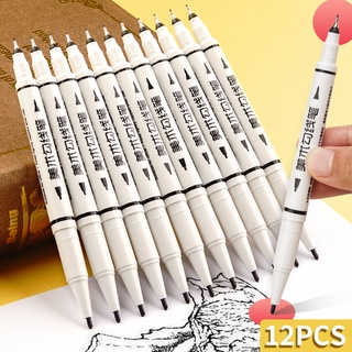 Weao set 12 bút lông đánh dấu hai đầu có móc đánh dấu đường kẻ nhanh khô