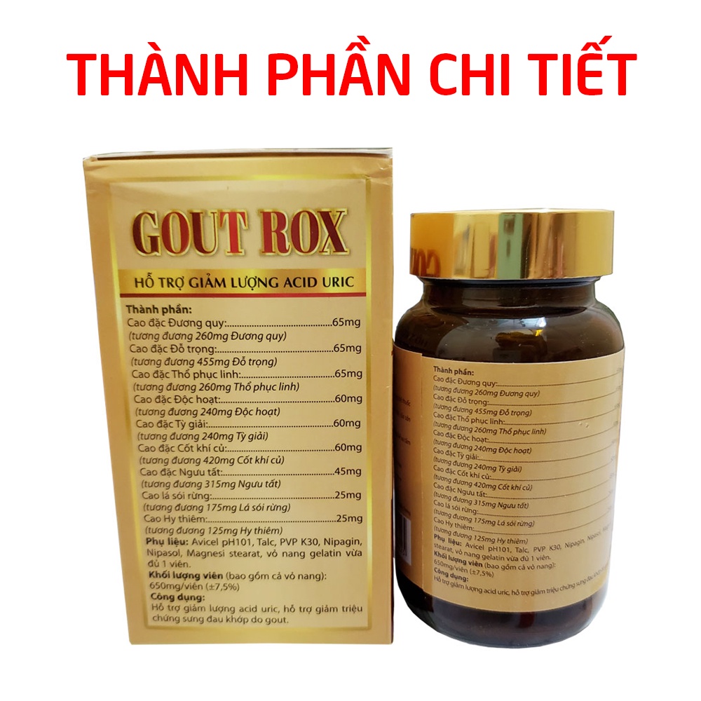 GOUT ROX thảo dược giảm acid uric, giảm gút, giảm sưng đau khớp - 50 viên