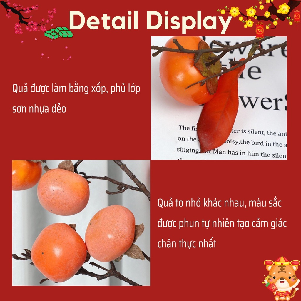 Cành hồng giả, quả hồng trang trí nhà cửa ngày Tết - cutam.homedecor