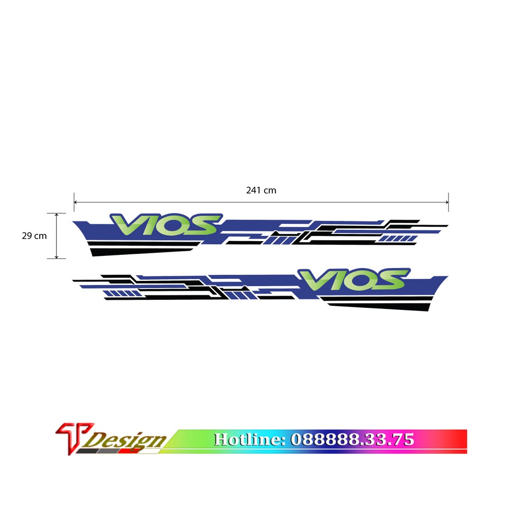 Tem xe thiết kế dòng xe Vios, tem dán xe oto đẹp WRAP10, có nhận thiết kế theo yêu cầu KT 241x29cm