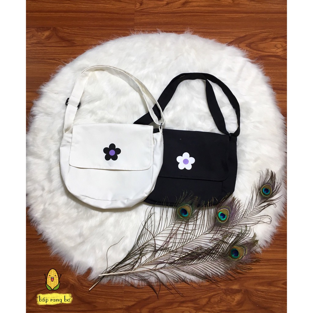 TÚI TOTE ĐEO CHÉO BÔNG HOA UNISEX NAM NỮ CÓ TÚI CON VẢI DỆT CANVAS PHONG CÁCH ULZZANG DC08