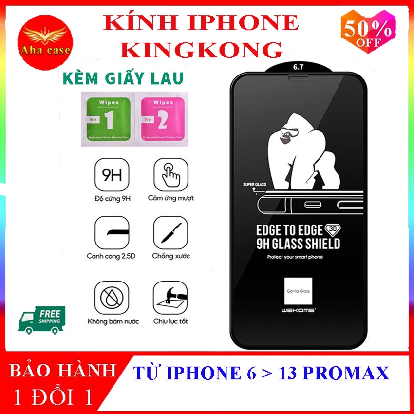 Kính Cường Lực KingKong Full Màn cho ip 6plus/7Plus/8Plus/X/Xs/XsMax/11/11Pro/11ProMax/12ProMax/13/13ProMax Iphone
