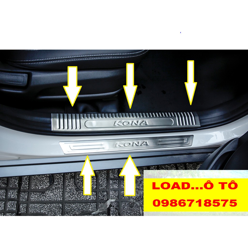 Ốp Bậc Cửa, Nẹp Bước Chân Trong, Ngoài Xe  Huyndai Kona 2022-2018 Chất Liệu Inox Cao cấp Load Ô Tô