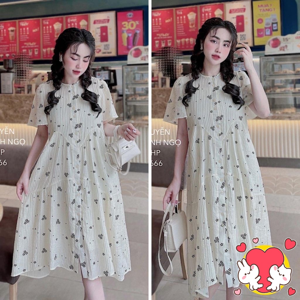 Váy bầu hoa khuy siêu xinh,dáng xuông,phong cách hàn quốc ,freesize 43-68kg VB65